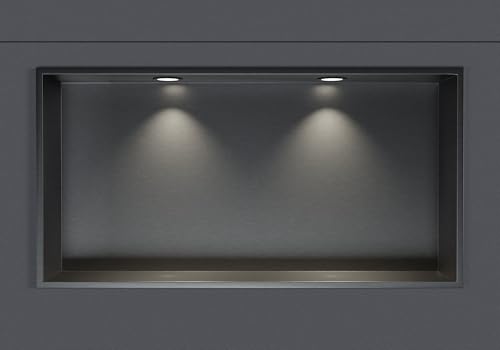 Wandnische aus Edelstahl NT306010X Mit LED-Spot - 30 x 60 x 10 cm (H x B x T) - Farbe Wählbar, Farbe:Gunmetal, LED-Spot:2x Einbaurahmen Schwarz Matt von BERNSTEIN