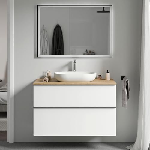 BERNSTEIN Waschbecken-Unterschrank Lavoa 100cm in Weiß matt - Waschtischplatte: Eiche - Schrank mit 2 Schubladen, Griff in Chrom Soft-Close Hettich Metallauszüge, 5 Jahre Garantie BERNSTEIN Waschbecken-Unterschrank Lavoa 100cm in Weiß matt - Waschtischplatte: Eiche - Schrank mit 2 Schubladen, Griff in Chrom Soft-Close Hettich Metallauszüge, 5 Jahre Garantie von BERNSTEIN