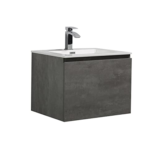 BERNSTEIN Waschbecken mit Unterschrank 60cm Beton Waschtisch-Unterschrank Badmöbel-Set Alice 600, Schrank in Beton-Optik, Soft-Close-Funktion, Wandhängend, Vormontiert von BERNSTEIN