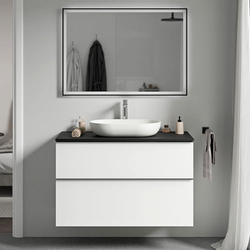 BERNSTEIN - Waschbeckenunterschrank zum Aufhängen, Badezimmer, MDF, weiß, matt, Waschbecken, schwarz, matt, Metallgriff, Anthrazit, matt, 80 x 46 x 62 cm – LAVOA BERNSTEIN - Waschbeckenunterschrank zum Aufhängen, Badezimmer, MDF, weiß, matt, Waschbecken, schwarz, matt, Metallgriff, Anthrazit, matt, 80 x 46 x 62 cm – LAVOA von BERNSTEIN