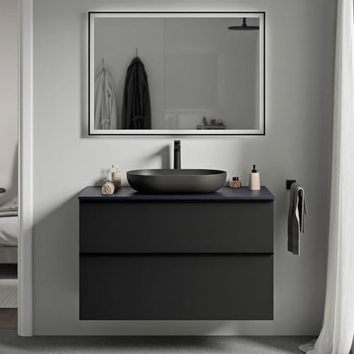 BERNSTEIN - Waschbeckenunterschrank zum Aufhängen, MDF, schwarz, matt, Nachtblau, Metallgriff, mattschwarz – 80 x 46 x 62 cm – LAVOA BERNSTEIN - Waschbeckenunterschrank zum Aufhängen, MDF, schwarz, matt, Nachtblau, Metallgriff, mattschwarz – 80 x 46 x 62 cm – LAVOA von BERNSTEIN