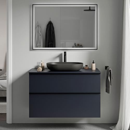 BERNSTEIN - Waschbeckenunterschrank zum Aufhängen, für Badezimmer, MDF & Waschtisch, Nachtblau, matt, Metallgriff, Anthrazit, matt – 100 x 46 x 62 cm – LAVOA BERNSTEIN - Waschbeckenunterschrank zum Aufhängen, für Badezimmer, MDF & Waschtisch, Nachtblau, matt, Metallgriff, Anthrazit, matt – 100 x 46 x 62 cm – LAVOA von BERNSTEIN