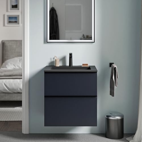 BERNSTEIN - Waschtisch zum Aufhängen, MDF, Nachtblau, matt, Mineralguss, schwarz matt + Hahnloch, Griff aus Metall, Chrom, 60 x 46 x 62 cm – LAVOA BERNSTEIN - Waschtisch zum Aufhängen, MDF, Nachtblau, matt, Mineralguss, schwarz matt + Hahnloch, Griff aus Metall, Chrom, 60 x 46 x 62 cm – LAVOA von BERNSTEIN