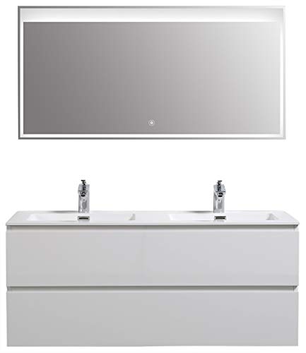 Badmöbel-Set Alice 1200 Weiß hochglanz - Spiegel optional, Spiegel:Ohne Spiegel, Mineralguss Waschbecken:Glänzend von BERNSTEIN