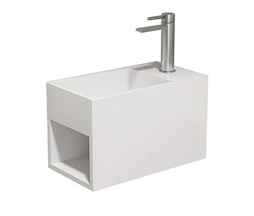 Bernstein Badshop Wandwaschbecken PB2046 aus Mineralguss Solid Stone mit seitlichem Ablagefach - 33 x 18 x 20,5 cm - Weiß matt von BERNSTEIN