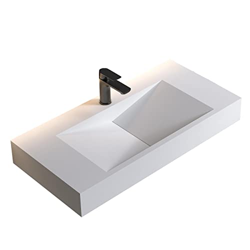 Bernstein Badshop Wandwaschbecken PB2049 aus Mineralguss Waschbecken mit Ablaufrille - 90 x 45 x 12 cm - Weiß matt von BERNSTEIN