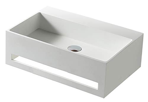 Bernstein Waschbecken TWG02-60 x 40 x 20 cm Weiß Matt - Mineralguss Solid Stone - Eckiges Hänge-Waschbecken mit integriertem Handtuchhalter - Wand-Waschtisch für Aufsatz- und Unterputzarmatur von BERNSTEIN