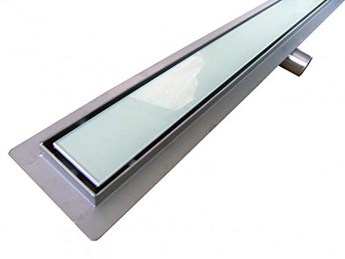 Edelstahl-Duschrinne GL02 für Duschkabine - Ablaufblende Glas weiß - Länge wählbar, Länge Duschrinne:1000mm von BERNSTEIN