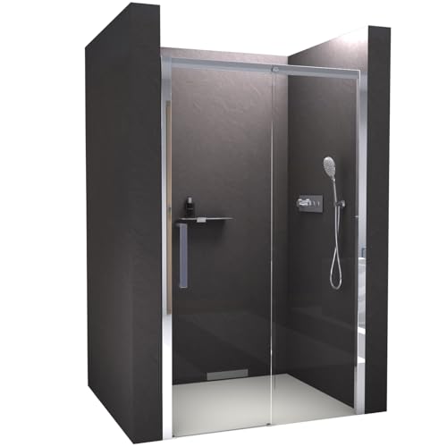 BERNSTEIN Nischendusche mit Schiebetür Soft-Close 140x195cm DX906 Flexible Montage Klarglas Echtglas-Dusche mit NANO Duschwand, Profilfarbe in Chrom von BERNSTEIN