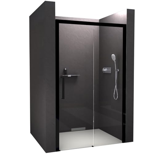 BERNSTEIN Nischendusche mit Schiebetür Soft-Close 110x195cm DX906 Flexible Montage Klarglas Echtglas-Dusche mit NANO Duschwand, Profilfarbe in Schwarz von BERNSTEIN