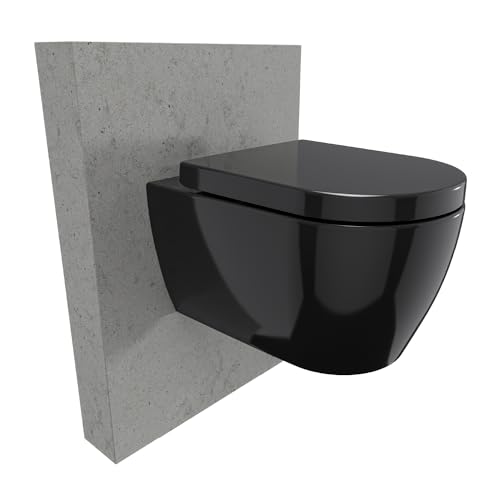Spülrandloses Wand-WC NT2038 Schwarz verkürzte Version Ideal für Gäste WCs mit SoftClose-Deckel (Absenkautomatik) Toilette aus Sanitärkeramik mit abnehmbareren WC-Sitz, Tiefspül-WC mit Standard Deckel von BERNSTEIN