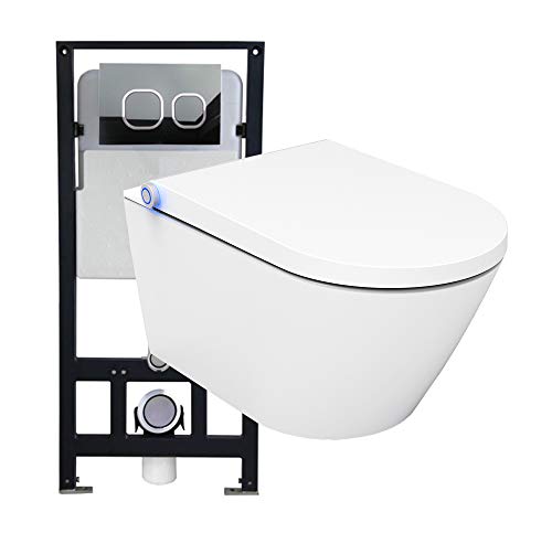 WC-Komplettpaket 17: Bernstein Dusch-WC Basic und Soft-Close Sitz mit Vorwandelement G3004A und Betätigungsplatte vorne, Betätigungsplatte:Modell 4111 satin von BERNSTEIN