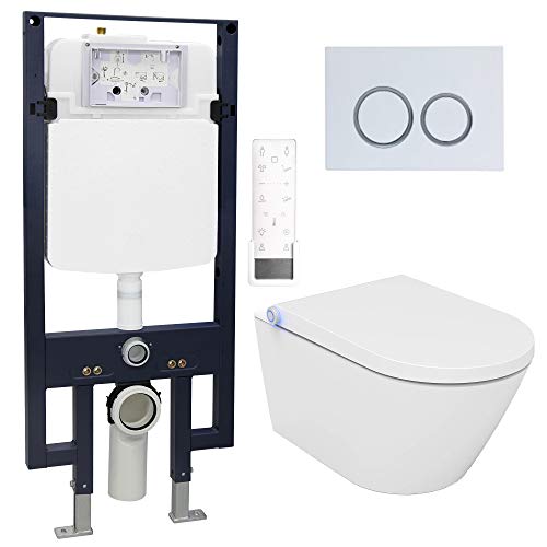 WC-Komplettpaket 18: Bernstein Dusch-WC Pro + 1102 und Soft-Close Sitz mit Vorwandelement G3008 und Betätigungsplatte vorne, Betätigungsplatte:Modell 4111 weiß matt von BERNSTEIN
