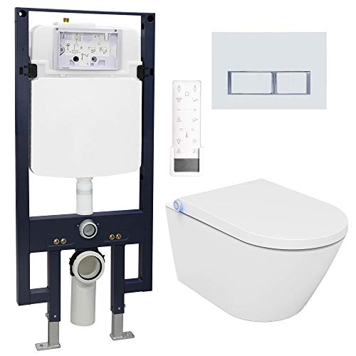WC-Komplettpaket 18: Bernstein Dusch-WC Pro + 1102 und Soft-Close Sitz mit Vorwandelement G3008 und Betätigungsplatte vorne, Betätigungsplatte:Modell 4112 weiß matt von BERNSTEIN
