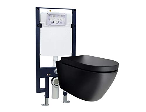 WC-Komplettpaket 42: WC B-8030R in Schwarz Matt und Soft-Close Sitz mit Vorwandelement G3008 und Betätigungsplatte vorne, Betätigungsplatte:Modell 4111 schwarz matt WC-Komplettpaket 42: WC B-8030R in Schwarz Matt und Soft-Close Sitz mit Vorwandelement G3008 und Betätigungsplatte vorne, Betätigungsplatte:Modell 4111 schwarz matt von BERNSTEIN