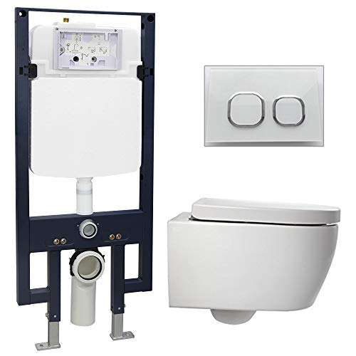 WC-Komplettpaket 23: WC NT2038 und Soft-Close Sitz mit Vorwandelement G3008 und Betätigungsplatte vorne, Betätigungsplatte:Modell weiß Glas von BERNSTEIN