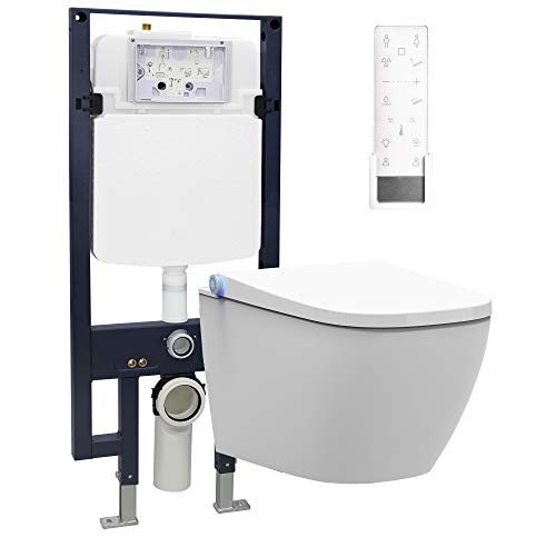 WC-Komplettpaket 28: BERNSTEIN DUSCH-WC PRO+ 1104 und Soft-Close Sitz mit Vorwandelement G3008 und Betätigungsplatte vorne, Betätigungsplatte:Modell schwarz Glas von BERNSTEIN