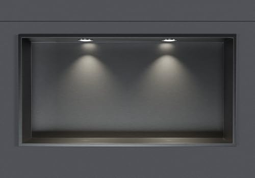 Wandnische aus Edelstahl NT306010X mit LED-Spot - 30 x 60 x 10 cm (H x B x T) - Farbe wählbar, Farbe:Gunmetal, LED-Spot:2x Spot Einbaurahmen Chrom von BERNSTEIN