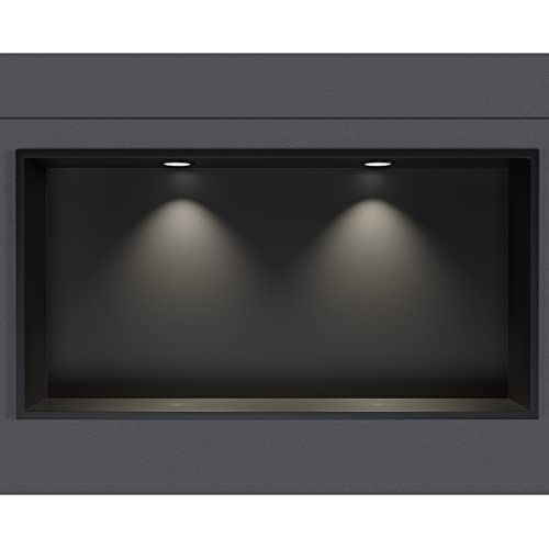 Wandnische aus Edelstahl NT306010X mit LED-Spot - 30 x 60 x 10 cm (H x B x T) - Farbe wählbar, Farbe:Schwarz, LED-Spot:2x Spot Einbaurahmen Schwarz matt von BERNSTEIN