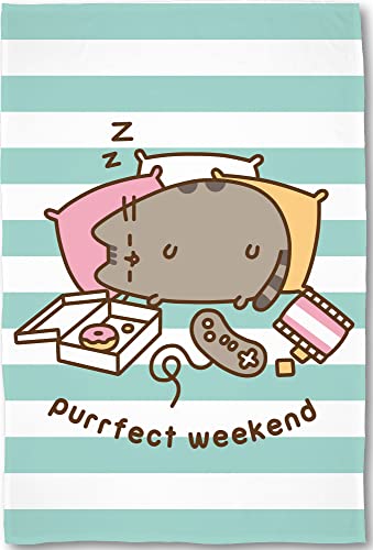 BERONAGE Große Pusheen Purrfect Weekend Wohndecke in Weiß Türkis 160 cm x 200 cm super weiche Flanell-Decke Kuscheldecke Sofadecke Coral-Fleece-Decke The Sweet Cat süße Katze passend zur Bettwäsche von BERONAGE