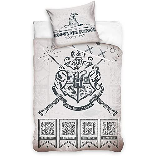 BERONAGE Harry Potter Wende-Bettwäsche School 135 x 200 + 80 x 80 cm 100% Baumwolle Renforcé-Linon-Qualität Gryffindor Slytherin Hufflepuff Ravenclaw HP Hogwarts mit Reißverschluss deutsche Größe 272 von BERONAGE