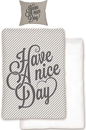 Have A Nice Day Wende-Bettwäsche 135 x 200 cm + 80 x 80 cm - 100% Baumwolle Linon/Renforcé Bettbezug Lifestyle Wohnen Deko deutsche Größe von BERONAGE