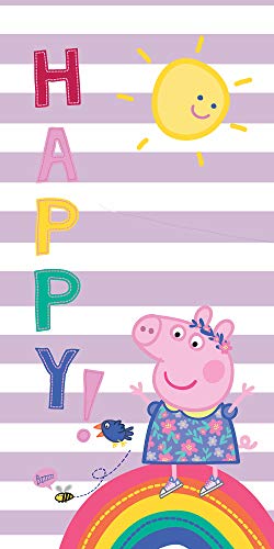BERONAGE Kinder Badetuch Peppa Wutz Pig - Motiv Happy - 75 x 150 cm 100% Baumwolle in Veloursqualität - Strandlaken - Strandtuch - Badelaken - Duschtuch - Handtuch - Saunatuch von BERONAGE
