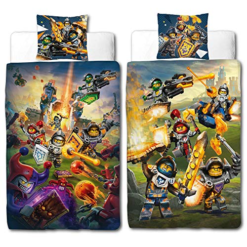 Linon Kinder Bettwäsche Lego Nexo Knights Blue Action - 135 x 200cm + 80 x 80cm - Neu & Ovp - 100% Baumwolle - Lance - Axl - Macy - Clay - Aaron - Jestro Renforcé - deutsche Größe von BERONAGE
