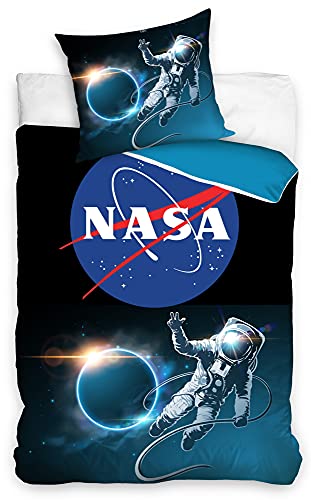 BERONAGE NASA Bettwäsche Astronaut 135 x 200 cm + 80 x 80 cm 100% Baumwolle Renforcé-Linon-Qualität Weltraum Amerika USA Universum Space Shuttle Raumfahrt mit Reißverschluss deutsche Größe von BERONAGE