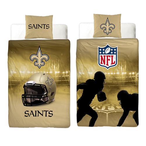 BERONAGE NFL Bettwäsche New Orleans Saints 135 x 200 cm + 80 x 80 cm 100% Baumwolle Renforcé-Linon-Qualität Reißverschluss American Football Fan Super Bowl Sir Saint Gumbo Wende-Bezug deutsche Größe von BERONAGE