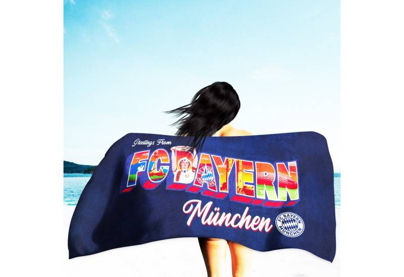BERONAGE Strandtücher FC Bayern München Badetuch Greetings from Bavaria 90x180 cm, 100% Baumwolle (1-St), Frottee in Velours-Qualität von BERONAGE