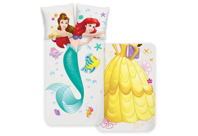 BERONAGE Wendebettwäsche Disney Princess Bettwäsche Suit-Up Arielle und Belle Renforcé / Linon, 100% Baumwolle, 2 teilig, 135x200 + 80x80 cm von BERONAGE