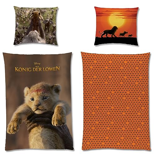 Der König der Löwen Kinder Bettwäsche Life Action 135 x 200 + 80 x 80 cm 100% Baumwolle Renforcé-Linon-Qualität Lion King Scar Simba Mufasa Timon Pumbaa Disney Reißverschluss Deutsche Größe von BERONAGE