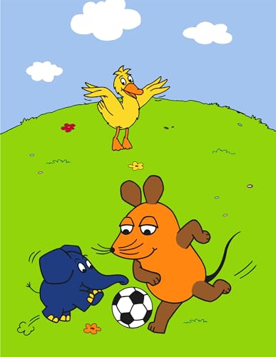 Die Sendung mit der Maus Kinder-Zimmer-Teppich Fußball 100 cm x 133 cm rutschhemmend lärmhemmend Kinderteppich Spiel-Teppich Spielunterlage Mädchen-Teppich Mond Ente Elefant passend zur Bettwäsche von BERONAGE