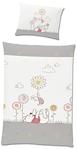 Disney Kleinkind Baby-Bettwäsche Winnie the Pooh Motiv Flower 100 x 135 + 40 x 60 cm 100% Baumwolle Linon Renforcé I-Aah Ferkel Pu Kanga Tiger Rabbit Ruh Puuh Piglet deutsche Größe Reißverschluss von BERONAGE