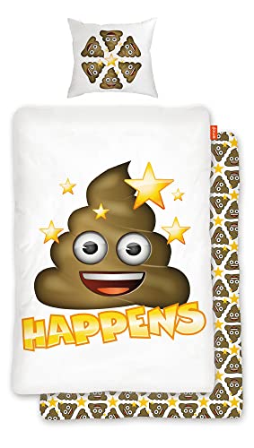 Emoji Bettwäsche Shit Happens 135 x 200 cm + 80 x 80 cm 100% Baumwolle in Renforcé-Linon-Qualität Wende-Bettwäsche Bettbezug Bettzeug Emojis Pile of Poo Emoti Poop Smiley deutsche Größe EM 042 von BERONAGE