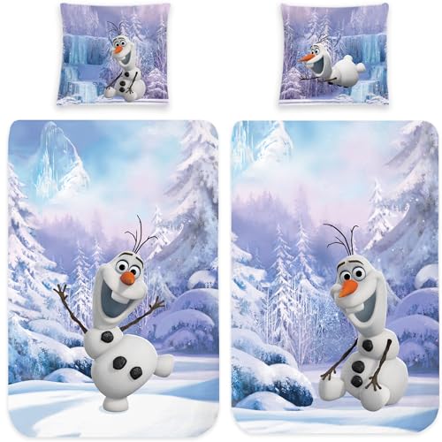 Frozen Die Eiskönigin Kinder-Bettwäsche Olaf Schneemann 135 x 200 + 80 x 80 cm 100% Baumwolle Biber-Flanell-Qualität Disney Olaf ELSA Anna Snowman Sven Kristoff mit Reißverschluss Deutsche Größe von BERONAGE