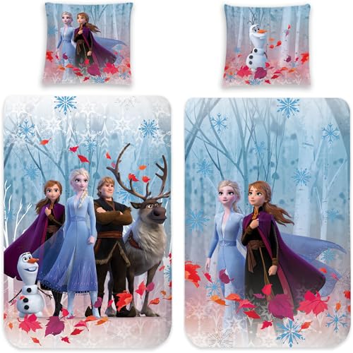 Frozen Die Eiskönigin Kinder-Bettwäsche Team 135 x 200 + 80 x 80 cm 100% Baumwolle Biber-Flanell-Qualität Arendelle Sven Kristoff Disney Olaf ELSA Anna mit Reißverschluss Deutsche Größe von BERONAGE