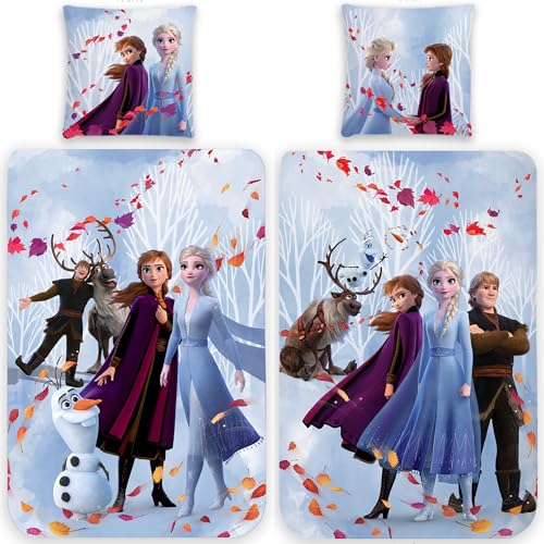 Frozen Die Eiskönigin Kinder Wende-Bettwäsche Fairytale 135x200 + 80x80 cm 100% Baumwolle Linon Anna ELSA Olaf Snowman Schneemann Arendelle Disney Filme Movie Bettzeug Bettbezug deutsche Größe von BERONAGE