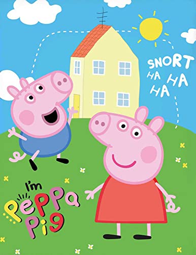 Große Peppa Wutz Pig Wohndecke I'm Peppa 150 x 200 cm super weiche Fleecedecke Kuscheldecke Sofadecke George Grampy Rabbit Mama Papa Mümmel Sunny Cartoon Piggie Emergency Pass zur Bettwäsche von BERONAGE