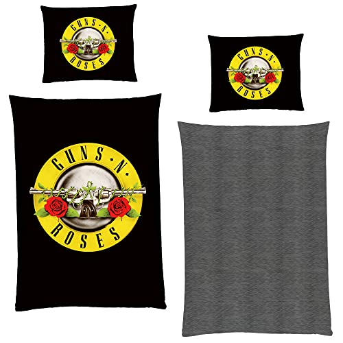 Guns N’ Roses Rock Bettwäsche Schwarz 135 cm x 200 cm + 80 cm x 80 cm 100% Baumwolle Renforcé-Linon-Qualität Sweet Child O' Mine November Rain Paradise City mit Reißverschluss deutsche Größe von BERONAGE