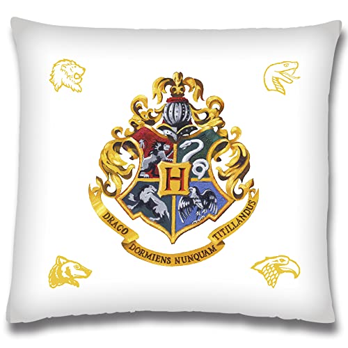 Harry Potter Kissen Sign White 40 x 40 cm Gryffindor Hufflepuff Ravenclaw Slytherin Ron Hermine Kopfkissen Dekokissen Reisekissen Schmusekissen Zierkissen Kuschelkissen Polster passend zur Bettwäsche von BERONAGE