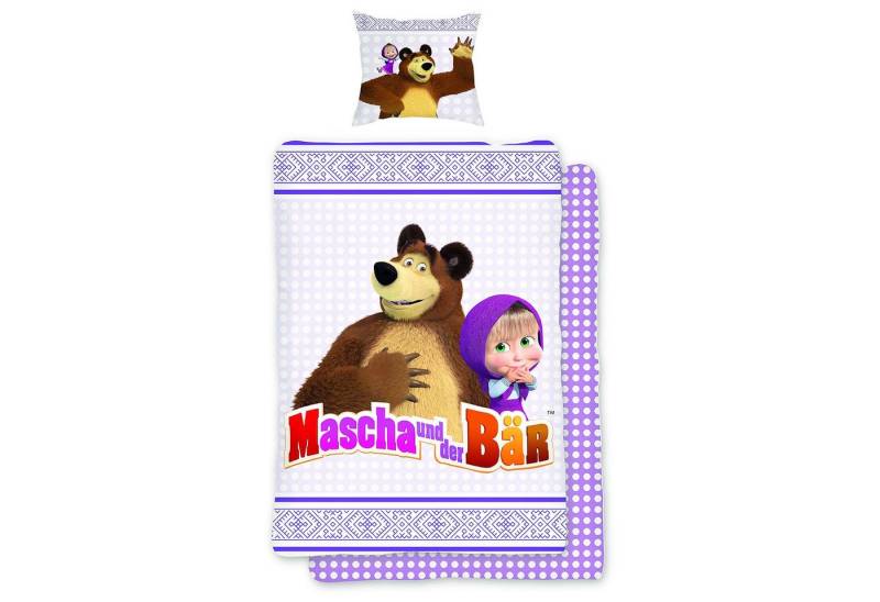BERONAGE Kinderbettwäsche Mascha und der Bär Freunde Bettwäsche Linon / Renforcé Bettbezug, 100% Baumwolle, 2 teilig, 135x200 + 80x80 cm von BERONAGE