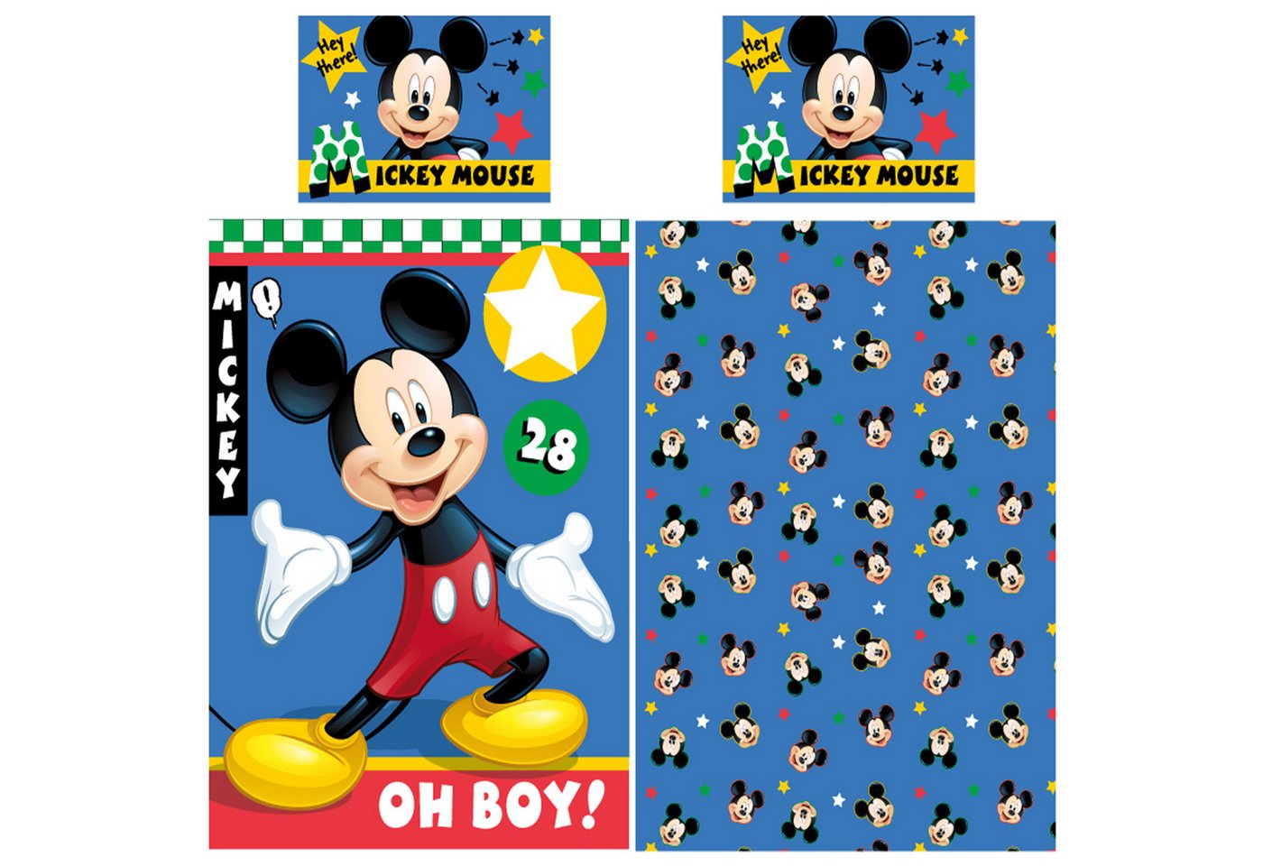 Kinderbettwäsche Mickey Mouse Baby / Kleinkind Bettwäsche Oh Boy Linon / Renforcé, BERONAGE, 100% Baumwolle, 2 teilig, 135x100 + 60x40 cm von BERONAGE