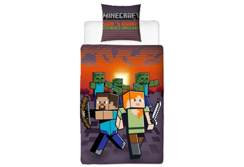 Kinderbettwäsche Minecraft Bettwäsche Sundown Linon / Renforcé, BERONAGE, 100% Baumwolle, 2 teilig, 135x200 + 80x80 cm von BERONAGE