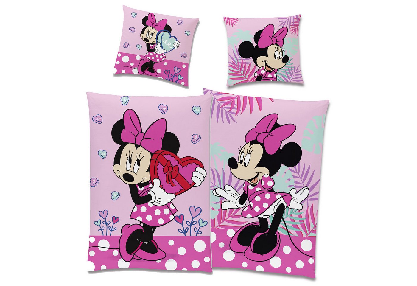 Kinderbettwäsche Minnie Mouse Herz Bettwäsche Linon / Renforcé, BERONAGE, 100% Baumwolle, 2 teilig, 135x200 + 80x80 cm von BERONAGE