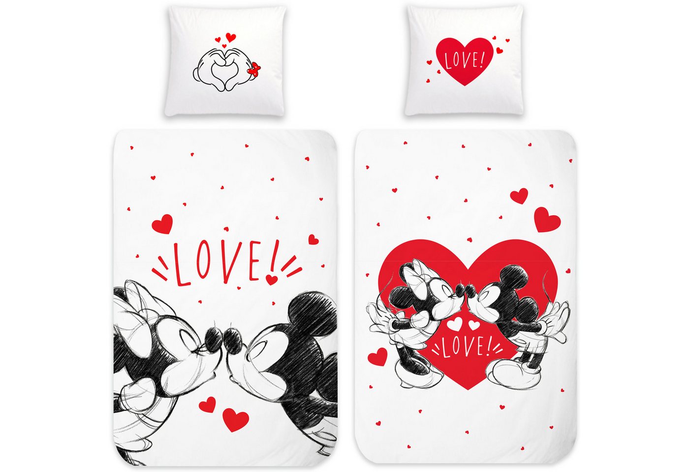 Kinderbettwäsche Minnie Mouse und Mickey Mouse Bettwäsche Love Renforcé / Linon, BERONAGE, 100% Baumwolle, 2 teilig, 135x200 + 80x80 cm von BERONAGE