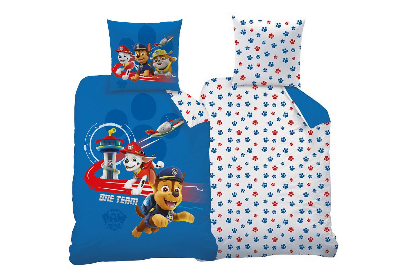 Kinderbettwäsche Paw Patrol Bettwäsche One Team Biber / Flanell, BERONAGE, 100% Baumwolle, 2 teilig, 135x200 + 80x80 cm von BERONAGE