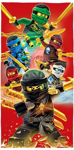 Lego Ninjago Badetuch Champion Fire Rot 70 x 140 cm 100% Baumwolle Velours-Qualität Cole Jay Kai Lloyd Zane Nya Misako Sensai Wu Ninja Strandtuch Handtuch Strandlaken Handtuch pass. z. Bettwäsche von BERONAGE