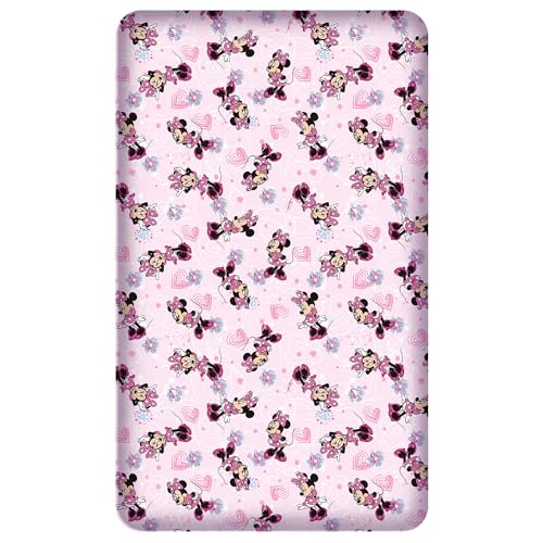 Minnie Mouse Spannbettlaken Flower Pink Rosa 90/100 cm x 190/200 cm 100% Baumwolle Minnie Maus Disney Mickey Sweet Love Spannlaken Bettlaken Laken Spannbetttuch passend zur Mädchen Bettwäsche von BERONAGE